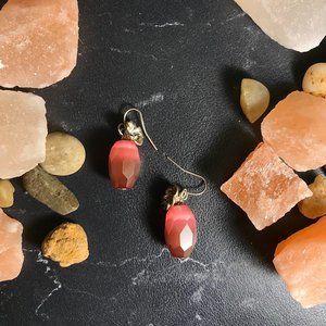 -StrawberryRouge & Silver Flower Dangling Earrings